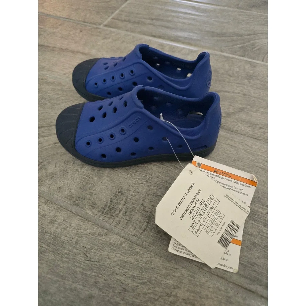 Crocs‎ Bump It Shoe K Cerulean Blue/Navy C10 Kids Slip On Comfort Casual Water